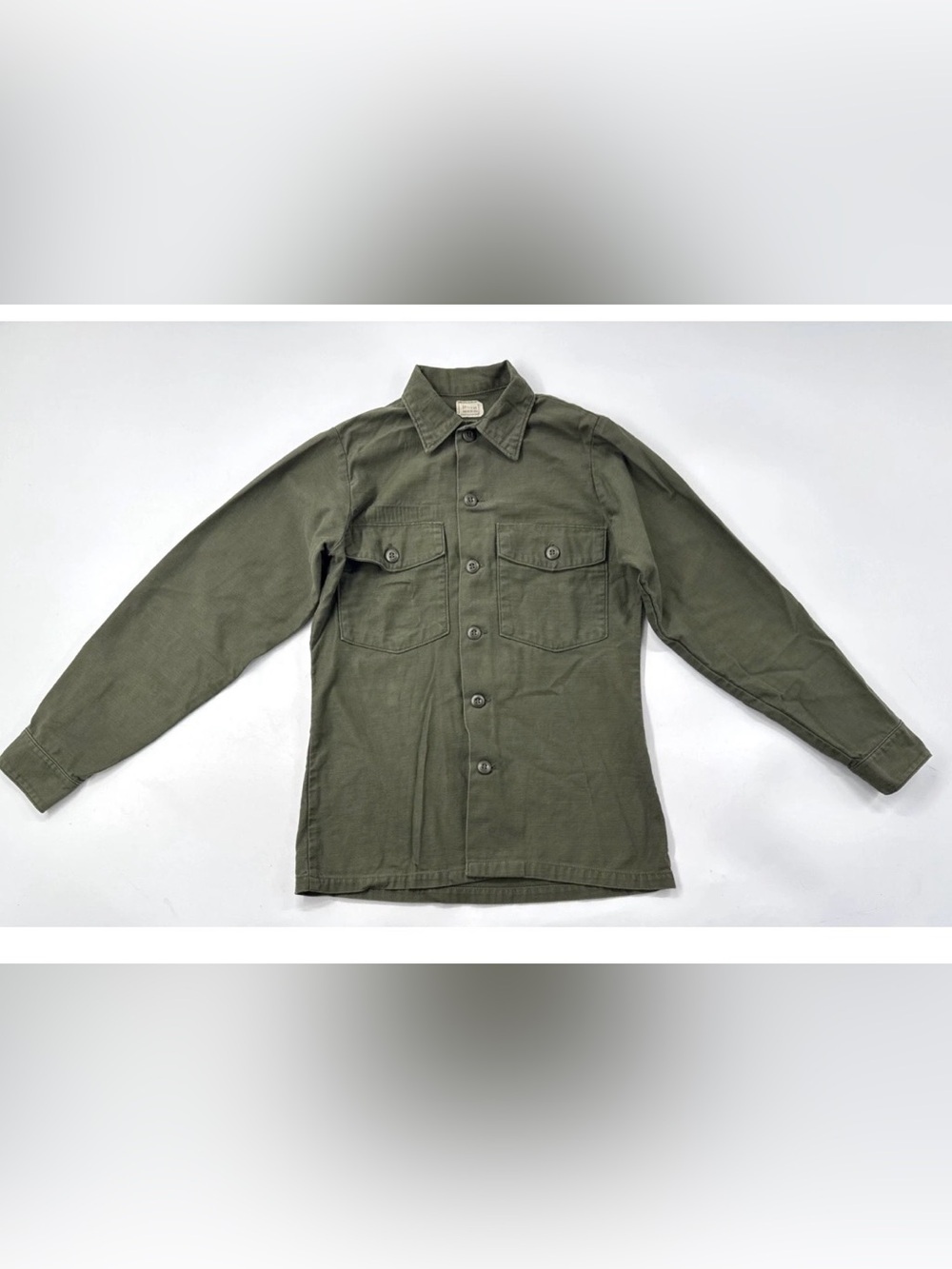 Vintage US Army OG-107 Shirt Mens Small 14.5 Olive Green Sateen Vietnam Military